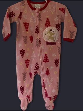 Pink Reindeer Fleece One-Piece Holiday Pajamas 3-6 Months